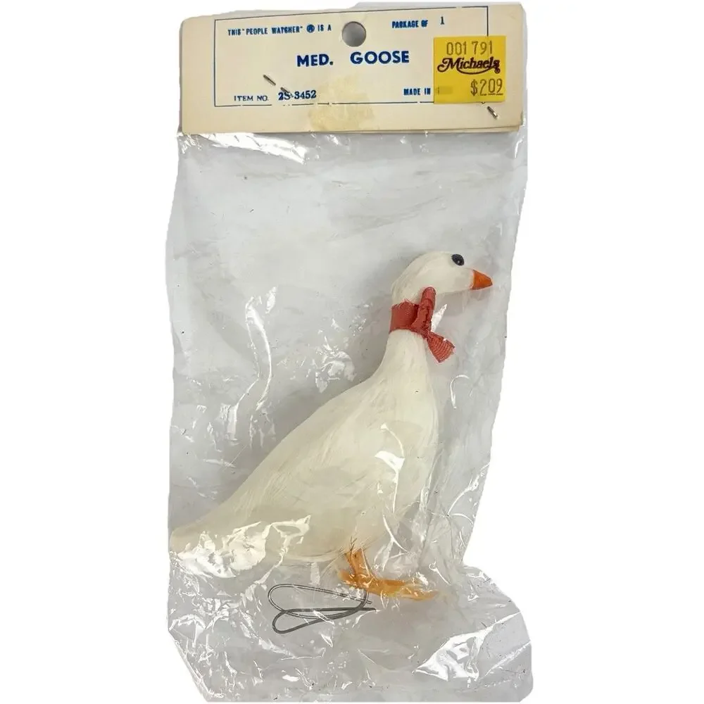 Vintage Feathered Bird White Goose Christmas Tree Ornament Wired Feet NEW